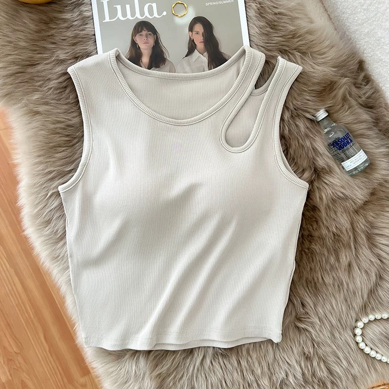 Naisi Shoulder Cut Out Built In Bra Crop Top